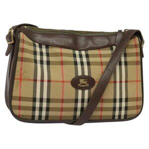 Authentic Burberrys Nova Check Shoulder Bag Canvas Beige